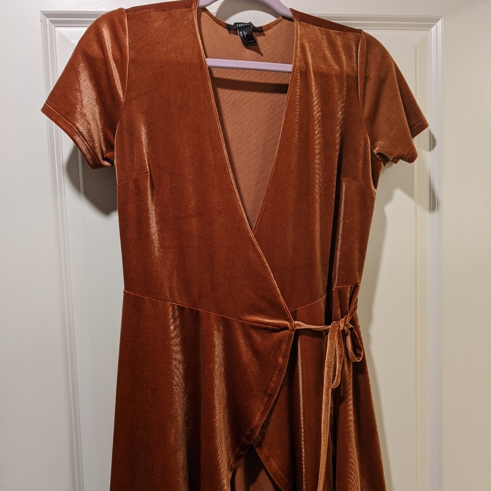 Forever21 Velvet Wrap Dress in Rust Color